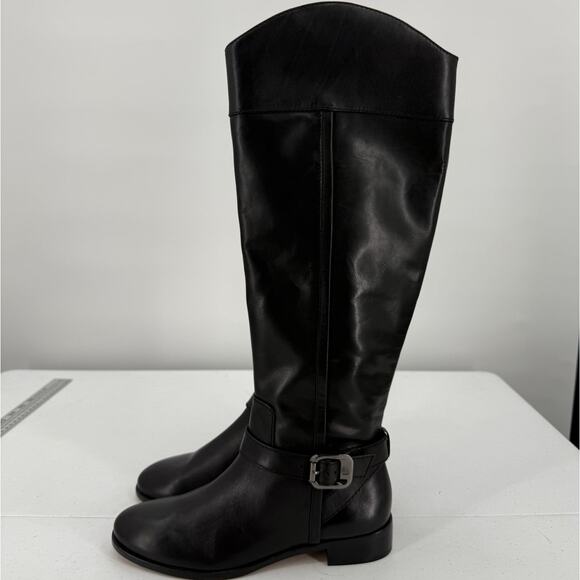 NWT Vince Camuto Ovarlym Black Leather Knee-High Riding Boots Size 6.5 - Picture 4 of 12